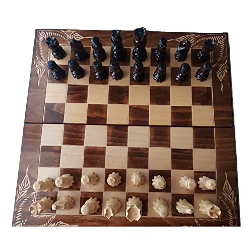 Nueva pieza de ajedrez de madera de avellana de cara tallada a mano, caja de tablero de ajedrez de madera de haya de 44x44 cm juego de ajedrez de tablero de damas de backgammon