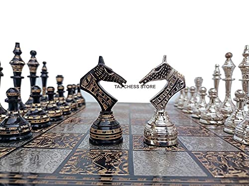 Juego de piezas y tablero de ajedrez de metal de la serie soviética rusa hecha a mano con caja de almacenamiento de terciopelo, juego de ajedrez de lujo de metal de latón en tienda de ajedrez Taj con