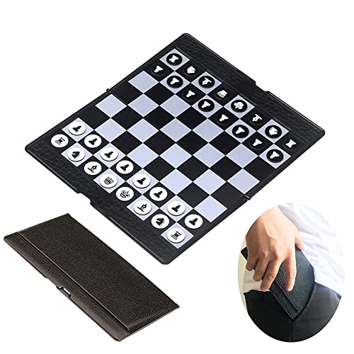 KOKOSUN Juego de cartera de ajedrez (7.9 pulgadas), mini juegos de mesa, tablero de ajedrez plegable de viaje magnético, juguetes educativos/regalo para niños y adultos