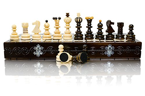 Master of Chess Tablero Ajedrez Madera 42 cm - Hecho a Mano y Grande Portatil Juego de Ajedrez para Niños y Adultos