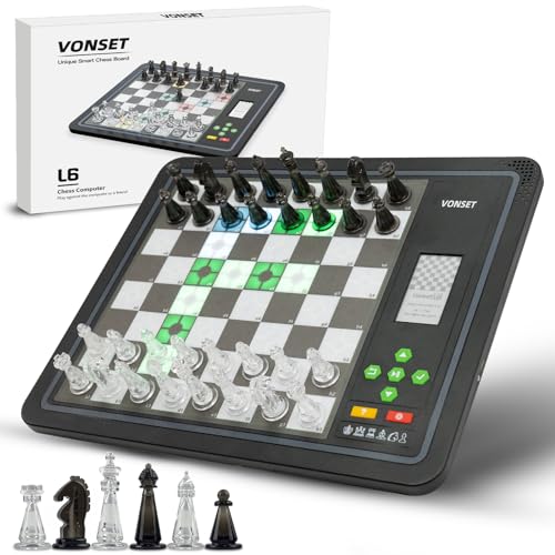 Vonset Core L6 - Juego de ajedrez electrónico para computadora, tablero de ajedrez con luz LED, computadora de ajedrez para adultos y niños con piezas dobles de reina para principiantes