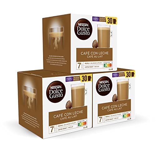 NESCAFÉ Dolce Gusto Café con Leche, 90 cápsulas, Intensidad 7 (3 pack x 30)