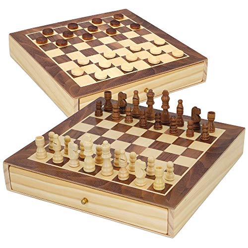ColorBaby - Juegos de Mesa ajedrez y Damas 2 en 1 Madera con cajón CB Games, 30 x 30 cm, Grande (45594)