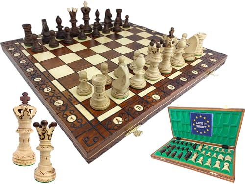 ChessEbook Juego de Ajedrez - Tablero de Ajedrez de Madera 52 x 52 cm, Juego de Tablero Ajedrez Plegable - Juego de ajedrez con Tablero de Madera y Piezas Hechas a Mano