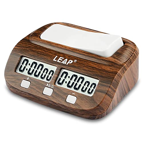 LEAP Reloj de ajedrez con alarma de cuenta regresiva y funciones de retardo para ajedrez y juegos de mesa de 2 jugadores, aspecto clásico de grano de madera