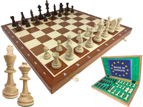 Chessebook Juego de Ajedrez - Tablero de Ajedrez de Madera 53 x 53 cm, Juego de Tablero Ajedrez Plegable - Juego de ajedrez con Tablero de Madera y Piezas Hechas a Mano