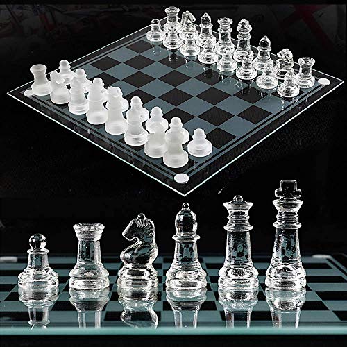 WARESHARK - Juego de ajedrez de cristal esmerilado de 25 cm, gran juego de ajedrez de cristal con fondo acolchado, juego de ajedrez para adultos (25 cm)