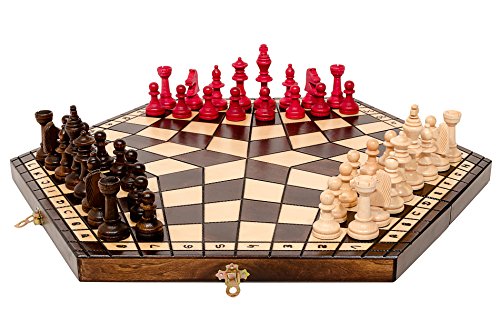 Tablero de Ajedrez Madera Plegable para 3 Personas | Master of Chess Ajedrez Infantil | Hecho a Mano Ajedrez de Viaje 40 x 35 cm| Ajedrez para Niños y Adultos
