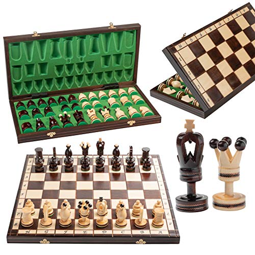 Master of Chess Tablero Ajedrez Madera con Piezas “Royal Gambit” 50 cm - Hecho a Mano y Incrustado Grande Juego de Ajedrez Portatil para Niños y Adultos