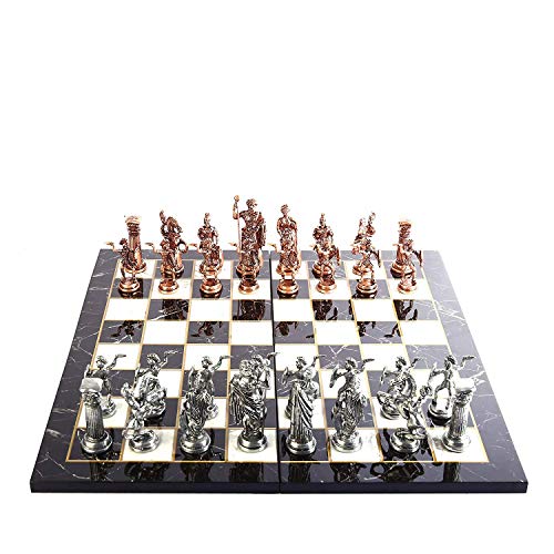 Juego de ajedrez histórico de cobre antiguo de Roma para adultos, piezas hechas a mano y tablero de ajedrez de madera con diseño de mármol, tamaño King 4 inc