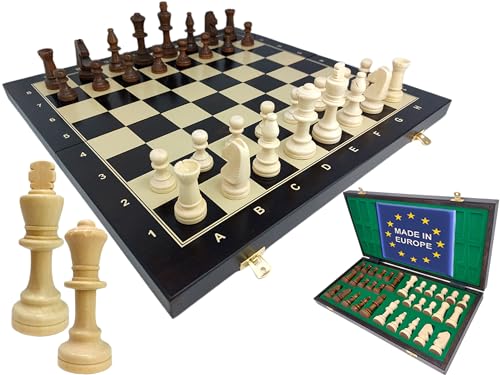 ChessEbook Juego de Ajedrez - Tablero de Ajedrez de Madera 48 x 48 cm, Juego de Tablero Ajedrez Plegable - Juego de ajedrez con Tablero de Madera y Piezas Hechas a Mano