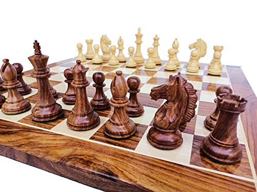 Generic Juego de ajedrez combinado Piezas de ajedrez artesanales con tablero de ajedrez de 21 '- Piezas de ajedrez de la serie Alban | Tablero de ajedrez King Golden Rosewood de 21 ' pulgadas