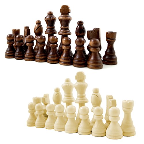 Staunton Design - Figuras de ajedrez de madera con deslizador de fieltro, altura del rey 79 mm, figuras de ajedrez con almohadillas de fieltro marrón y blanco, talla L, 79 mm, saltador tallado a mano