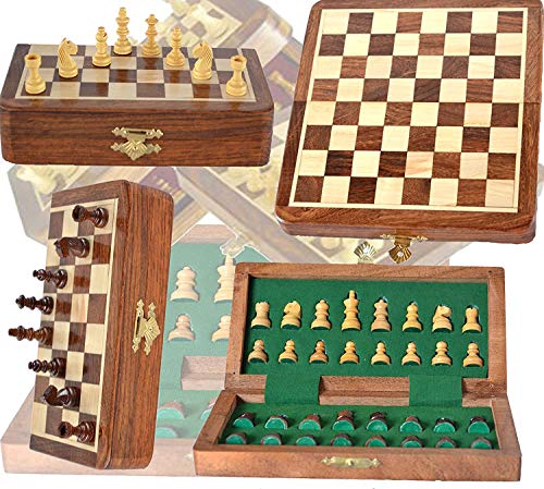 Chess Bazar - Magnetic Travel Pocket Chess Set - Staunton 7 X 7 Inch Folding Game Board Handmade in Fine Rosewood, 2 jugadores