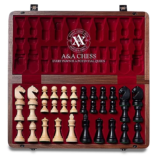 Juego de ajedrez de Madera Plegable de 15 Pulgadas con Piezas de ajedrez Staunton de 3 Pulgadas de Altura del Rey / 2 Reinas Extra - Madera de No