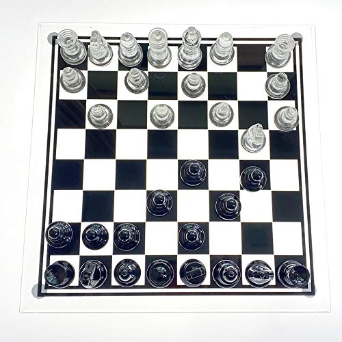 URFEDA Juego de ajedrez de Cristal Technologies Ajedrez con Tablero de Cristal Juego ajedrez de Vidrio Piezas de Cristal Esmerilado y Transparente y Tablero de Vidrio para niños y Adultos M 25x25CM