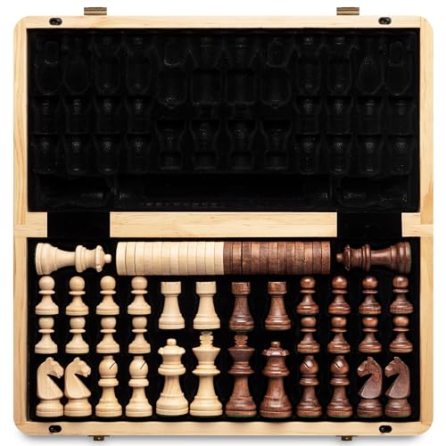 A&A Juego de ajedrez Plegable de Madera de 15 Pulgadas con 3 Pulgadas King Height Staunton Chess Pieces / 2 Extra Queens…